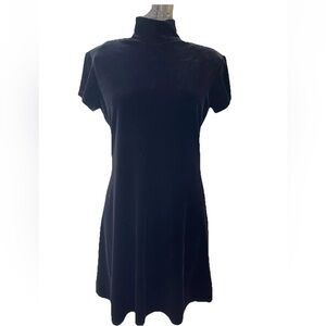 Hampton‎ Nites 90s/Y2K black polyester velour size ladies 10 midi dress-EUC!